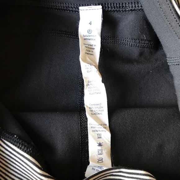 Lululemon Gather and Crow Crops Capris Leggings Size 4 Black Tonka Stripe Cashew - Picture 13 of 15